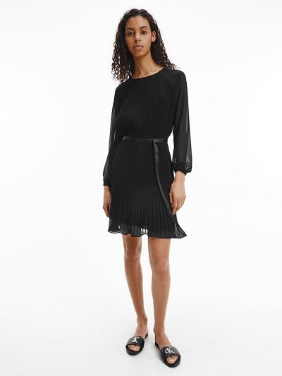 Calvin Klein Ruhák HU607273 | Calvin Klein Chiffon Pleated Női Ruha Fekete